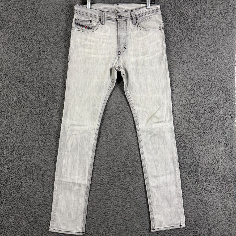 Diesel Jeans Mens 30x32 (Fits 32x34) Gray Thavar Slim Skinny Fit Stretch Denim